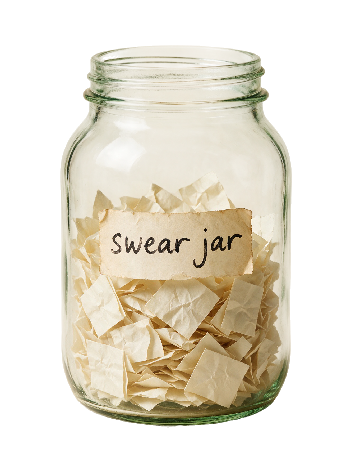 Glass swear jar filled with folded paper strips